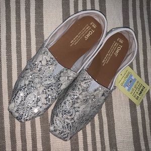 Brand new Silver glitter and lace TOMS